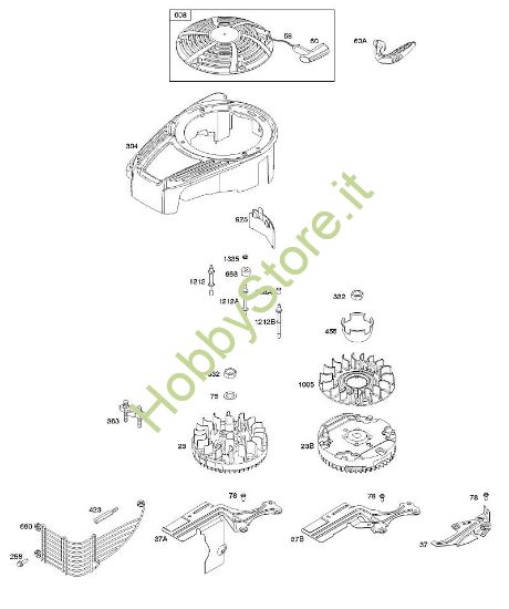 C - Alloggiamento ventola, coperchio/protezioni, volano, dispositivo di avviamento a riavvolgimento B&S - 12 €¦ 12Q902-0171-B1 brand Stihl